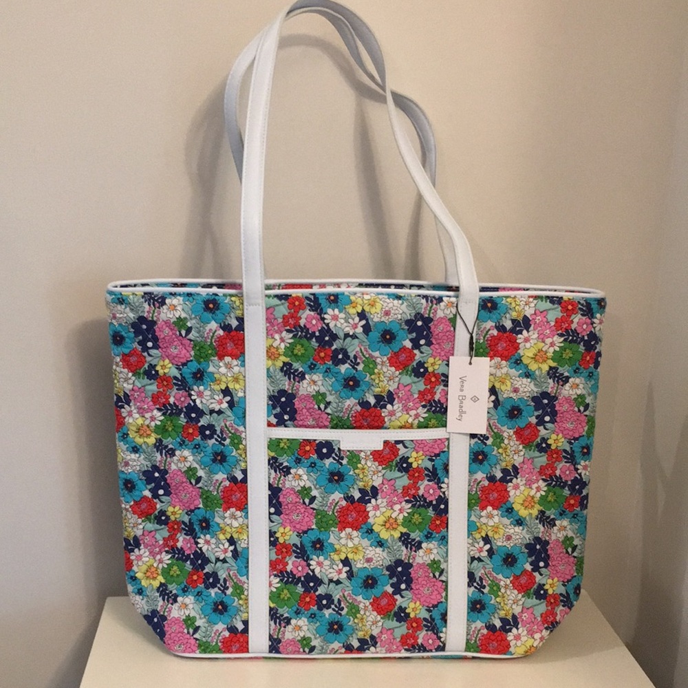 NWT Vera Bradley Far Out Floral Trimmed Vera Tote Bag - Picture 1 of 7